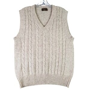 Vintage Thane Sweater Vest Beige Shetland Wool Men's Size Large L Cable Knit
